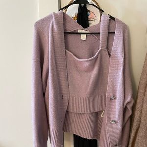 Light purple knit cardigan and crop tank top set m/l